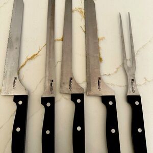 Ronco 5-Pc Six Star Chef Kitchen Cutlery Stainless Knife Set Black Handled